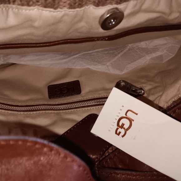 NEW UGG XLARGE LEATHER & WOOL BLEND BAG, BROWN/ MOCHA BAG - Picture 3 of 6